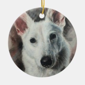 Ornamento De Cerâmica German shepherd branco - GSD - cão feliz
