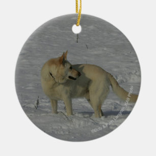 Ornamento De Cerâmica German shepherd branco na neve
