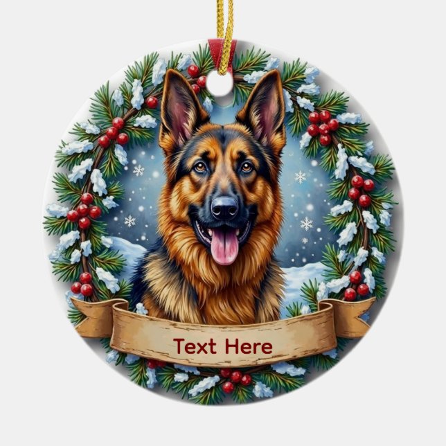 Ornamento De Cerâmica German Shepherd Christmas (Frente)