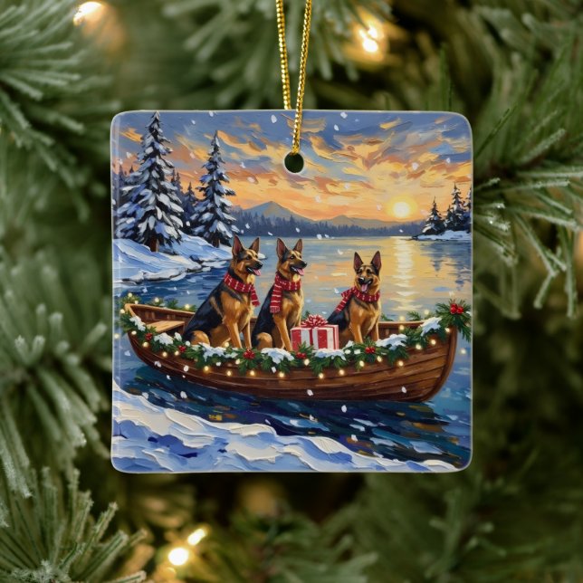 Ornamento De Cerâmica German Shepherd Christmas Boat Holiday (Árvore)