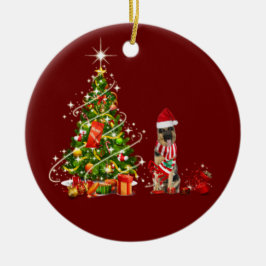 Ornamento De Cerâmica german shepherd com o Natal do Chapéu