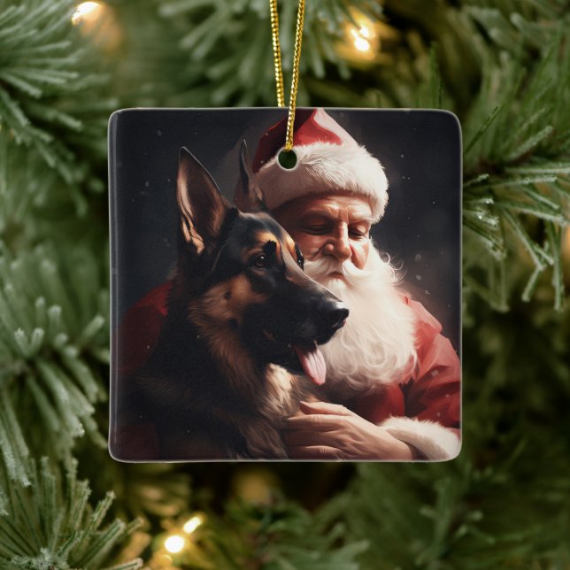 Ornamento De Cerâmica German shepherd com Papai Noel Natal Festivo (Árvore)