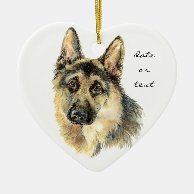 Ornamento De Cerâmica German shepherd Datado Personalizado, Pet Cachorro (Frente)
