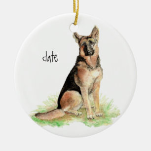Ornamento De Cerâmica German shepherd Datado Personalizado, Pet Cachorro