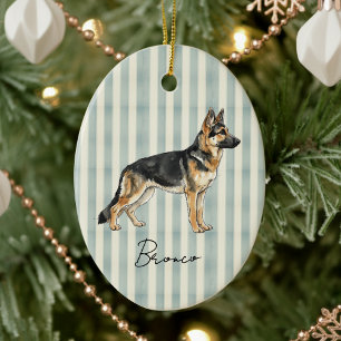 Ornamento De Cerâmica German shepherd de Aquarela com Retrato Retrato de