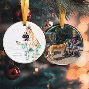 Ornamento De Cerâmica German shepherd de Aquarela Foto Malinois Belga