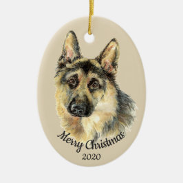Ornamento De Cerâmica German shepherd de Aquarela Personalizada de Natal