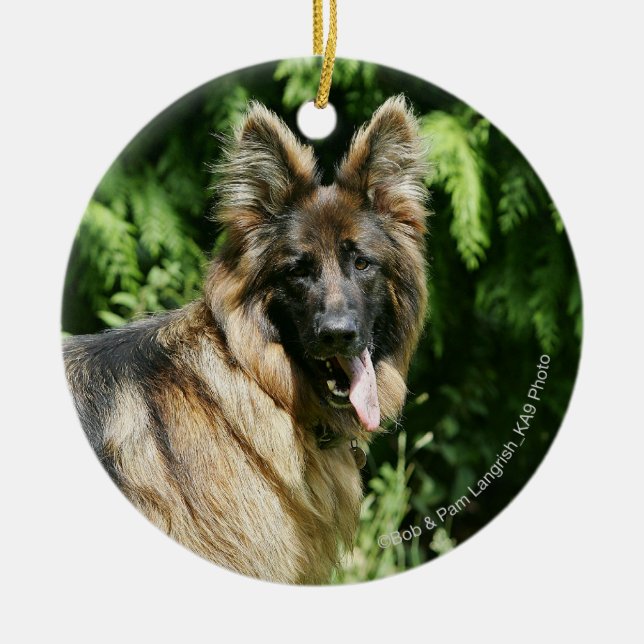 Ornamento De Cerâmica German shepherd de cabelos compridos 1 de Brown (Frente)