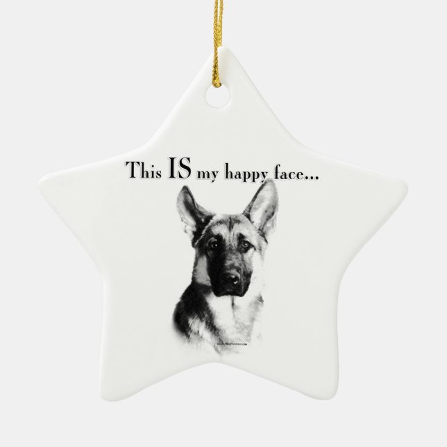 Ornamento De Cerâmica German shepherd de rosto feliz (Frente)