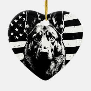 Ornamento De Cerâmica German shepherd Dog USA American Flag 4 De Julho