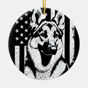Ornamento De Cerâmica German shepherd Dog USA American Flag 4 De Julho