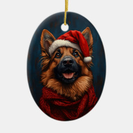 Ornamento De Cerâmica German shepherd em um Chapéu Santa
