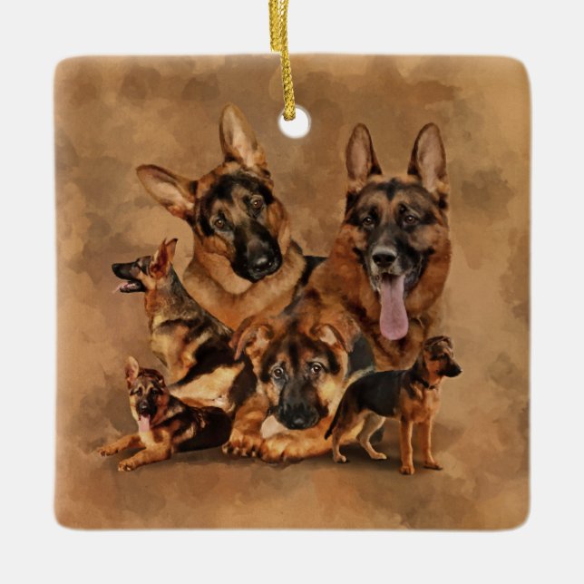 Ornamento De Cerâmica German shepherd - filhote, jovem, adulto (Frente)