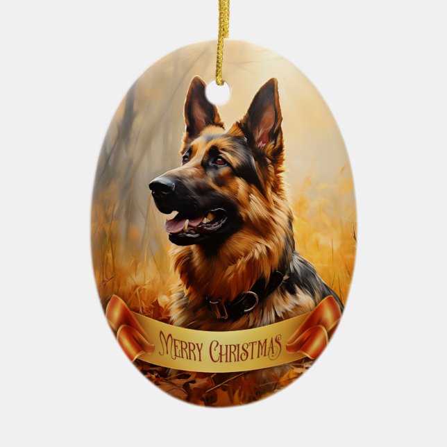 Ornamento De Cerâmica German shepherd no outono (Frente)