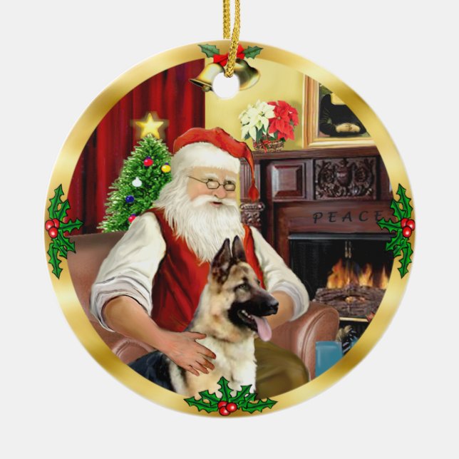 Ornamento De Cerâmica German shepherd papai noel nº 13 (Frente)