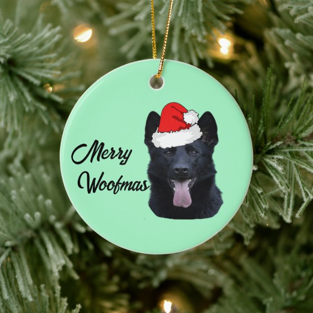 Ornamento De Cerâmica German shepherd preto com Santa Hat (Árvore)