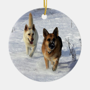 Ornamento De Cerâmica German shepherd que funcionam na neve