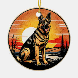 Ornamento De Cerâmica German Shepherd Retro Sunset Dog Lover