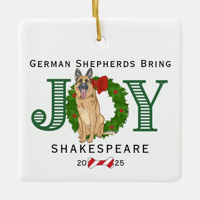Ornamento De Cerâmica German shepherd Trazem Alegria (Frente)