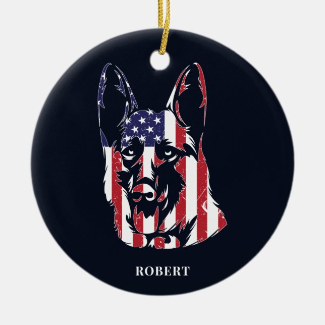 Ornamento De Cerâmica German shepherd USA Flag Personalizado (Frente)