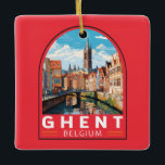 Ornamento De Cerâmica Ghent Belgium Viagem Art Vintage<br><div class="desc">Design de viagem de vetor retrô ganso. Ghent é conhecido por suas grandes praças públicas e mercados,  entre as quais o Vrijdagmarkt,  o centro da vida da cidade medieval.</div>