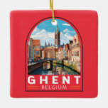 Ornamento De Cerâmica Ghent Belgium Viagem Art Vintage<br><div class="desc">Design de viagem de vetor retrô ganso. Ghent é conhecido por suas grandes praças públicas e mercados,  entre as quais o Vrijdagmarkt,  o centro da vida da cidade medieval.</div>