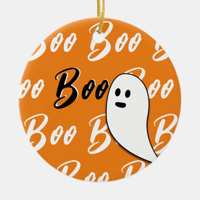 Ornamento De Cerâmica Ghost Halloween preto - laranja branco (Frente)