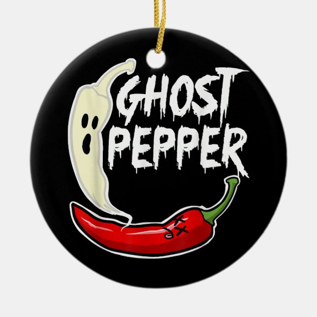 Ornamento De Cerâmica Ghost Pepper Funny Spicy Hot Halloween Peppe (Frente)