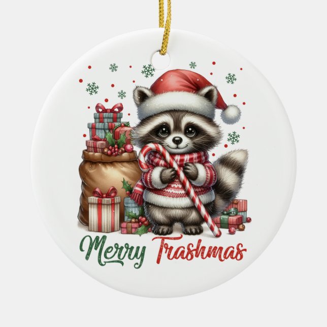 Ornamento De Cerâmica Gift Feliz Trashmas (Frente)