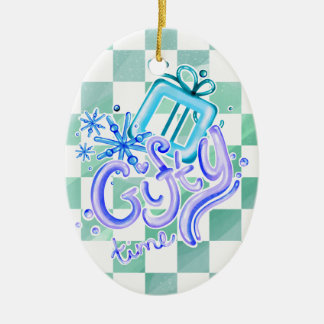 Ornamento De Cerâmica Gifty Time Azul Roxo Xadrez Oval