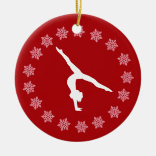Ornamento De Cerâmica Ginástica vermelha e branca personalizada do floc
