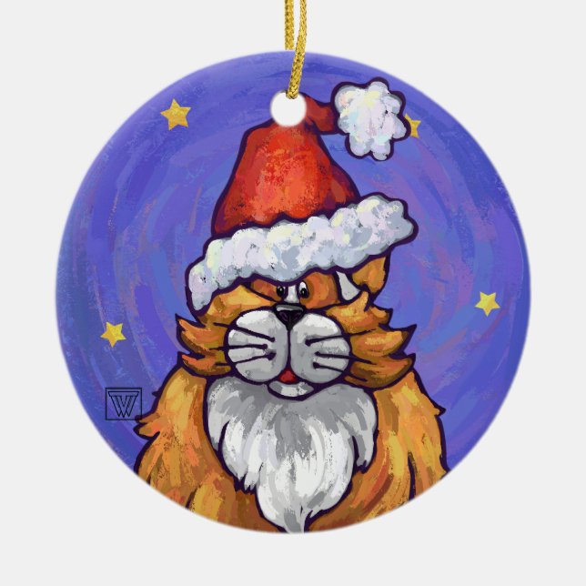 Ornamento De Cerâmica Ginger Cat Natal (Frente)