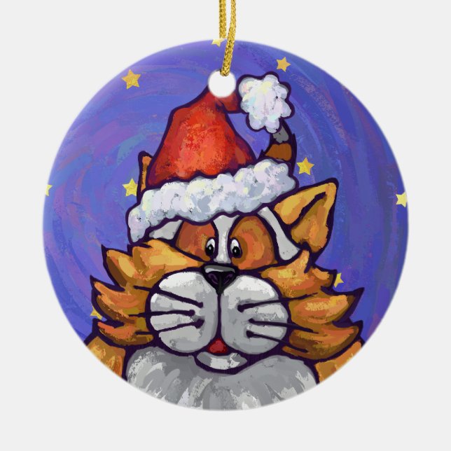 Ornamento De Cerâmica Ginger Cat Natal (Frente)
