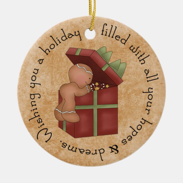 Ornamento De Cerâmica Gingerbird Boy está a bater (Frente)