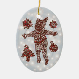 Ornamento De Cerâmica Gingerbread Cat & Cookies Christmas Tree Ornament