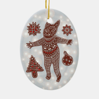 Ornamento De Cerâmica Gingerbread Cat & Cookies Christmas Tree Ornament