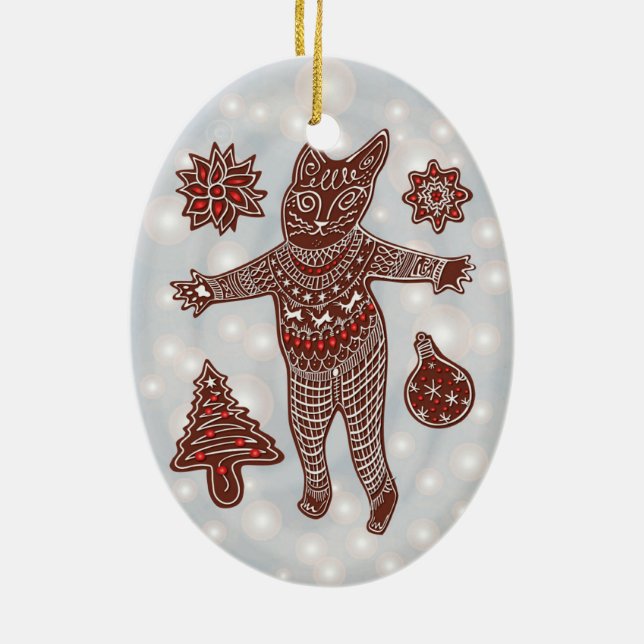 Ornamento De Cerâmica Gingerbread Cat & Cookies Christmas Tree Ornament (Verso)