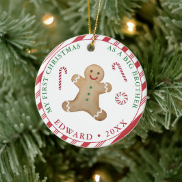 Ornamento De Cerâmica Gingerbread Man 1st Christmas As A Big Brother