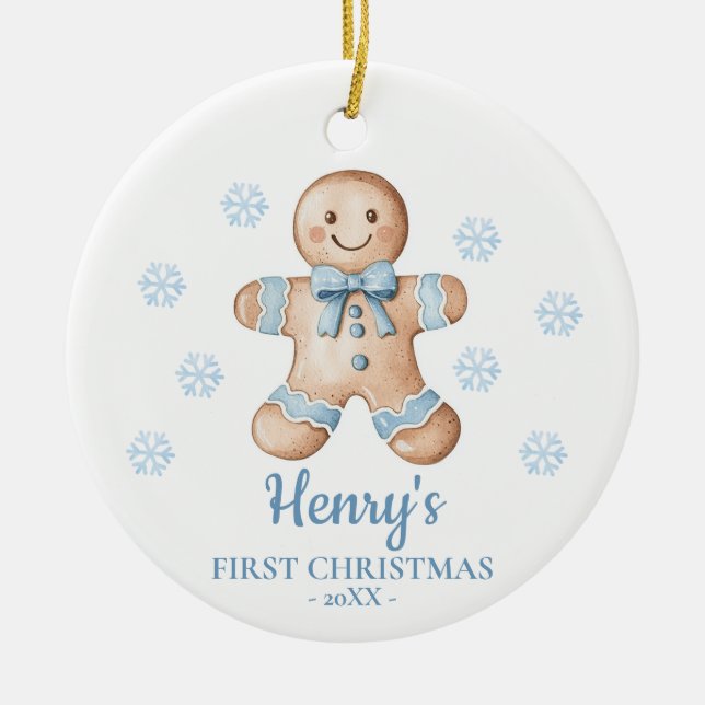 Ornamento De Cerâmica Gingerbread Personalized Baby's First Christmas (Frente)