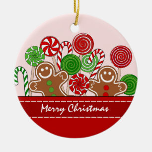 Ornamento De Cerâmica Gingerbreads de Natal vermelhos e bonitos