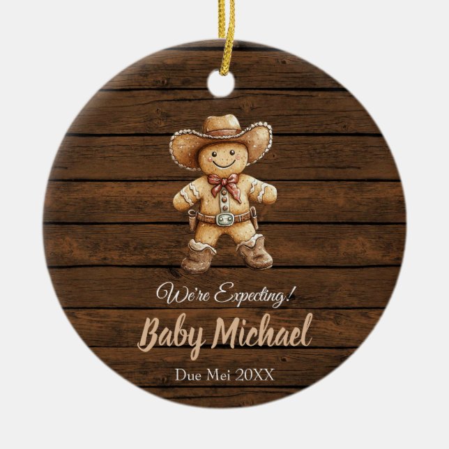 Ornamento De Cerâmica Gingerpão de madeira russo que esperamos. (Frente)