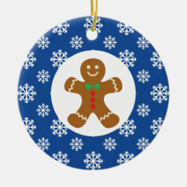 Ornamento De Cerâmica Gingerpão Homem Neve Flocos de Natal Azul