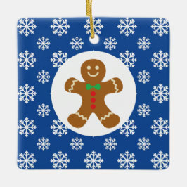 Ornamento De Cerâmica Gingerpão Homem Neve Flocos de Natal Azul