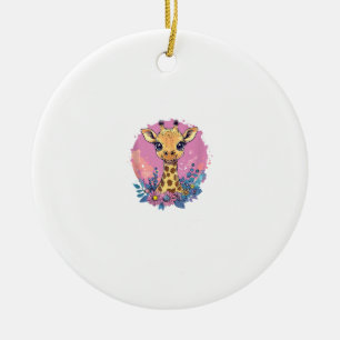Ornamento De Cerâmica Girafa Adorável Cercada Por Flores _2
