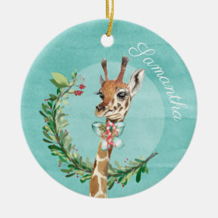 Ornamento De Cerâmica Girafa Adorável em Aquarela Personalizada