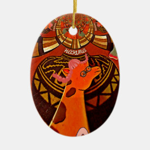 Ornamento De Cerâmica Girafa Africana Impressão de Arte Tradicional Ca