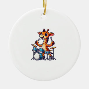 Ornamento De Cerâmica Girafa Bonita Jogando Dragas Girafas Drummer Músic