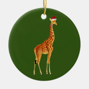 Ornamento De Cerâmica Girafa com o natal do chapéu