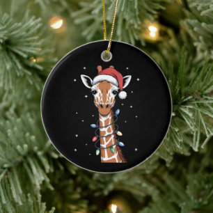Ornamento De Cerâmica Girafa de Natal Chapéu do Papai Noel Luzes de Nata