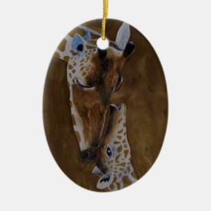 Ornamento De Cerâmica Girafa e Baby Cerâmica Oval Ornament